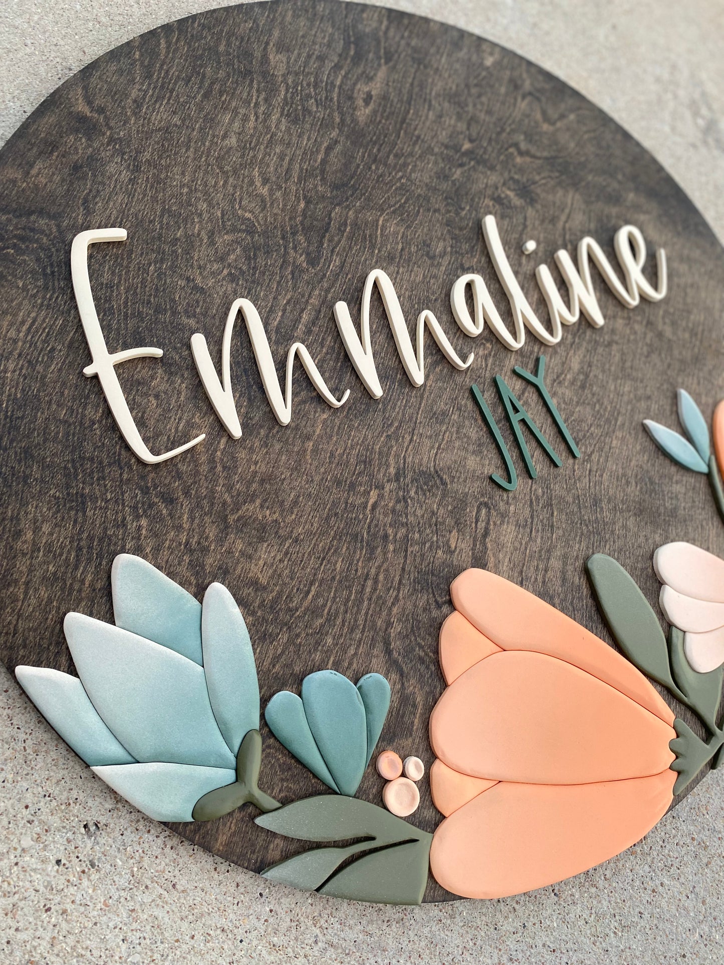 Boho Coral/Mint Ivy Floral Nursery Sign - Wood Sign