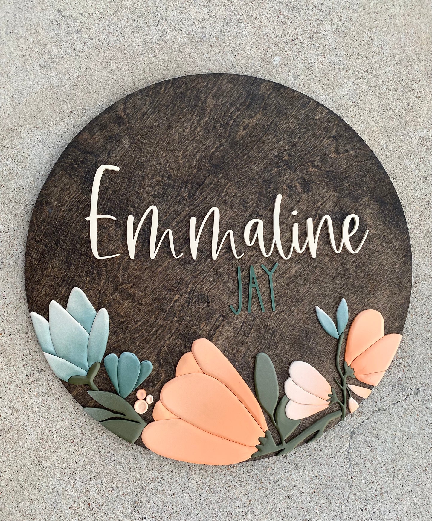 Boho Coral/Mint Ivy Floral Nursery Sign - Wood Sign